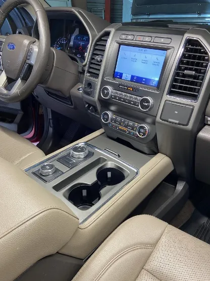 Ford F-150 Platinum interior with clean tan leather after detailing