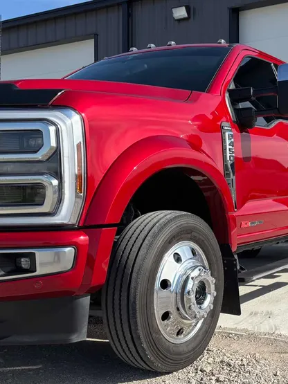 Red Ford F-450 dually truck after exterior detailing